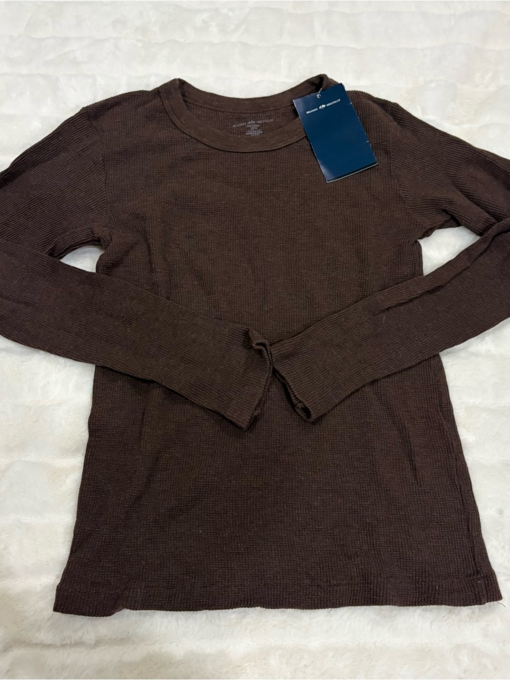 Brandy Melville Brown Ribbed Long Sleeve Crewneck Top